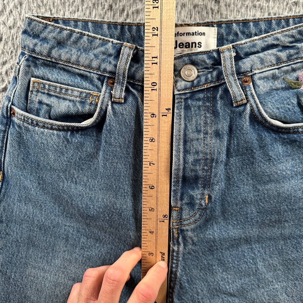 Reformation Jeans Womens 25 Cynthia High Rise Straight‎ Floral Embroidery Blue - Picture 7 of 16